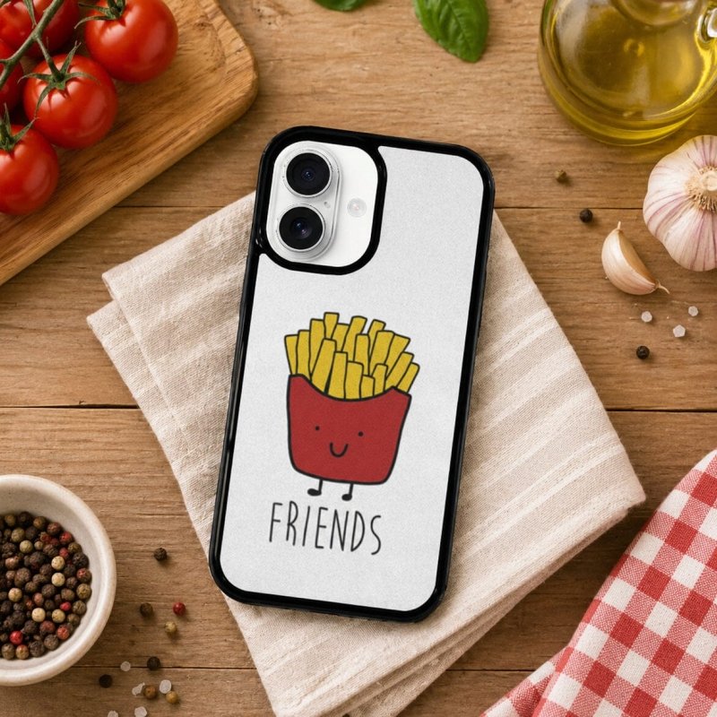 Phone case with a design of a red bag of fries
