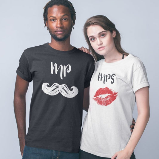 Couple T-Shirt Lipstick Mustache