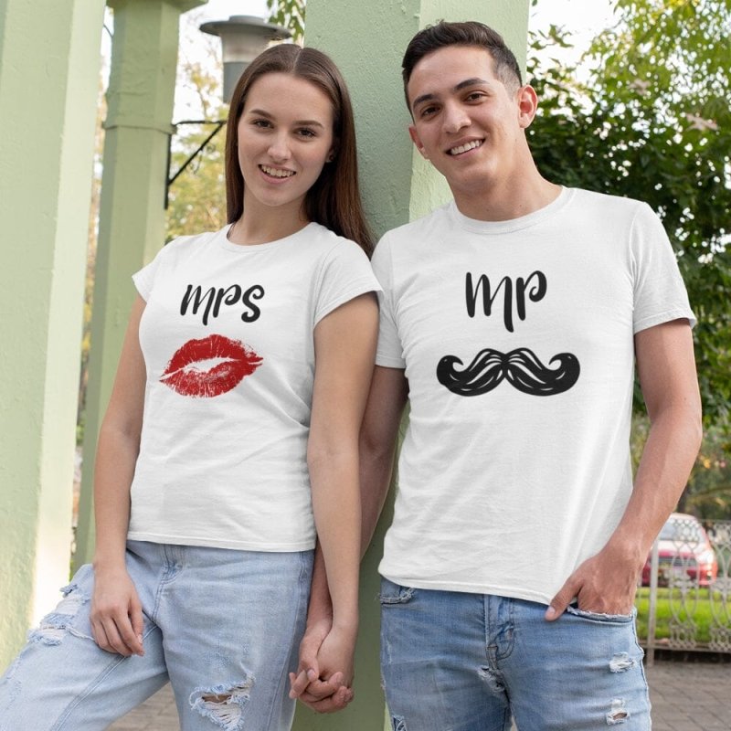 Lips Mustache Couple Shirts