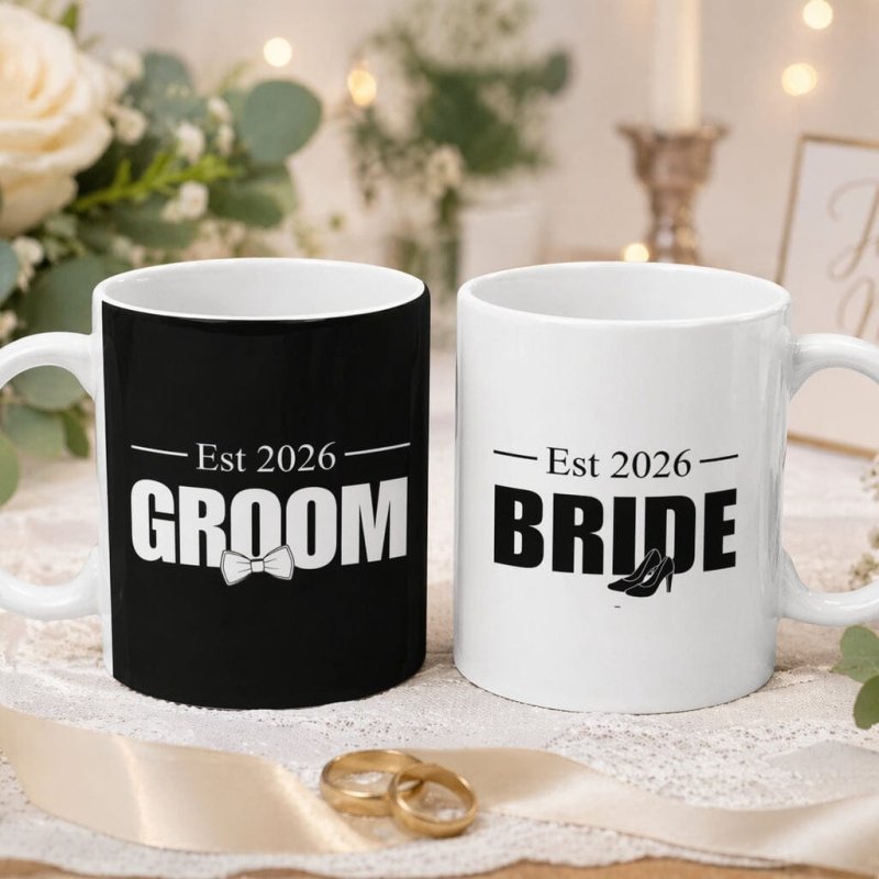 Personalized bride and groom mugs