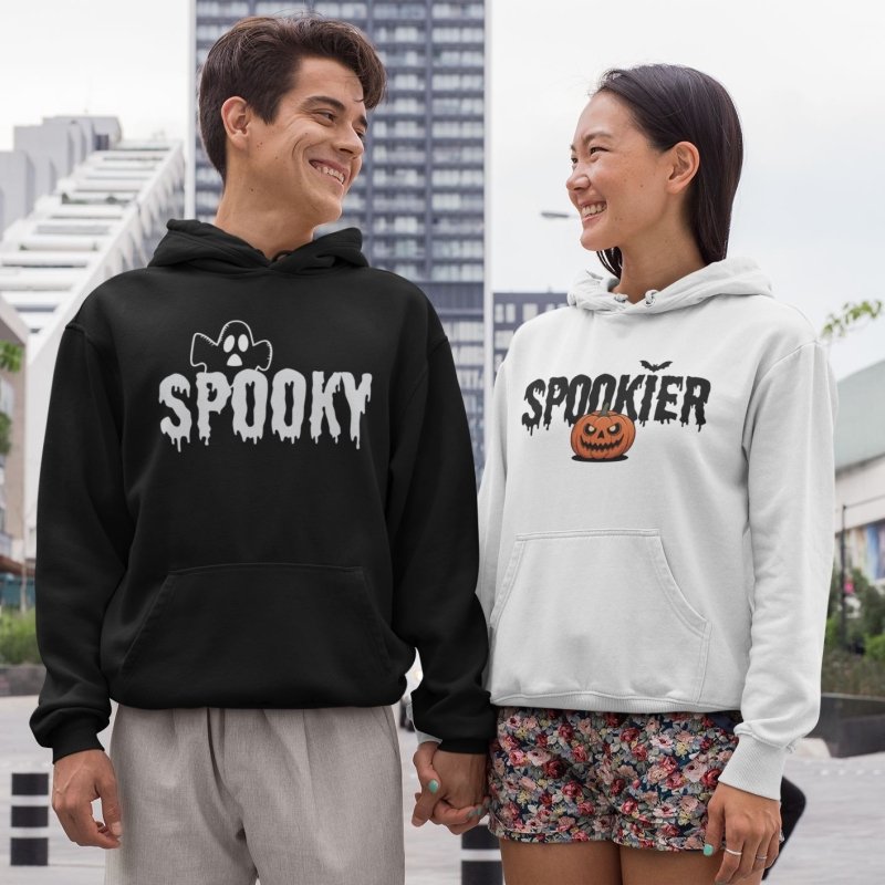 Spooky and Spookier Couple Hoodies