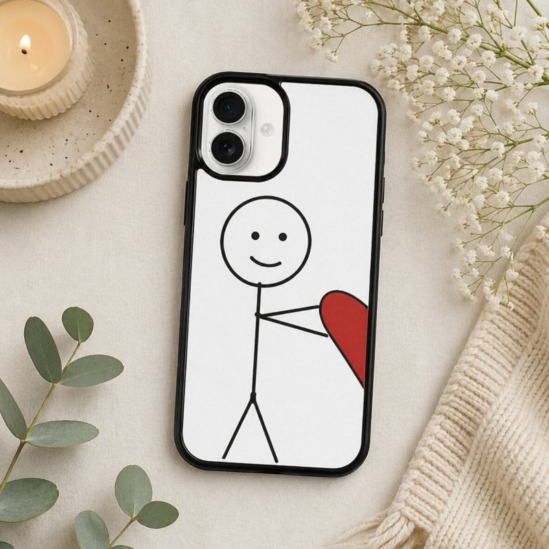 iPhone case with a stick figure holding a heart