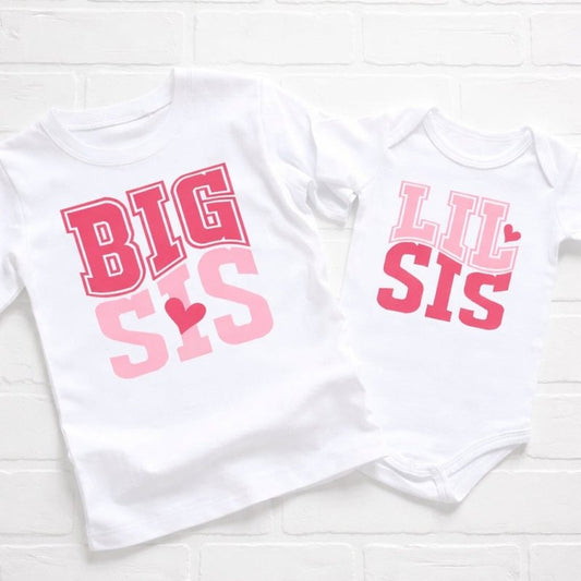 Big Sis & Lil Sis Pink and White Shirt