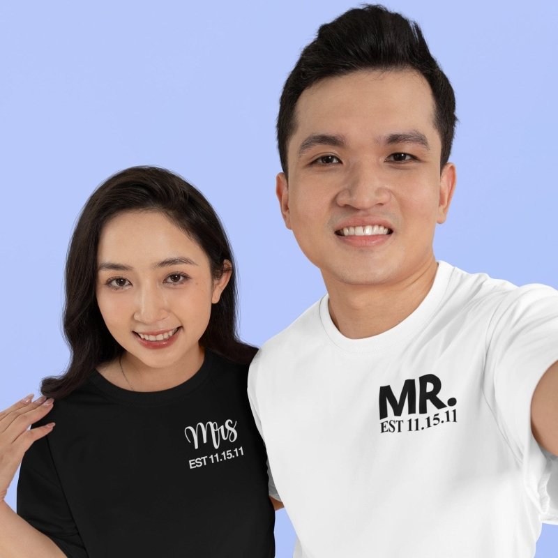 Mr & Mrs t-shirts personalised