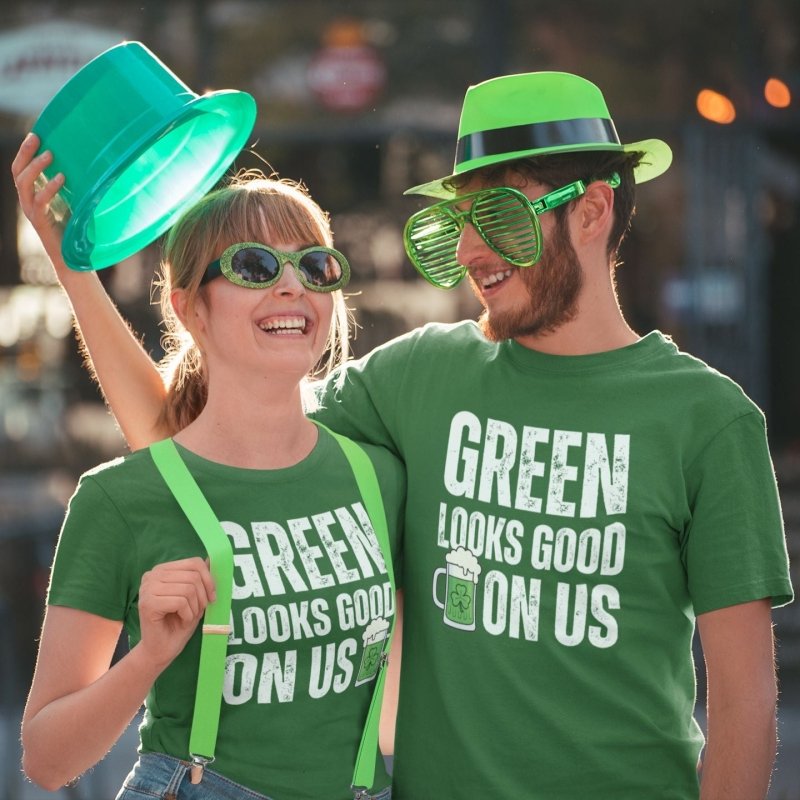 Green matching shirts for couples